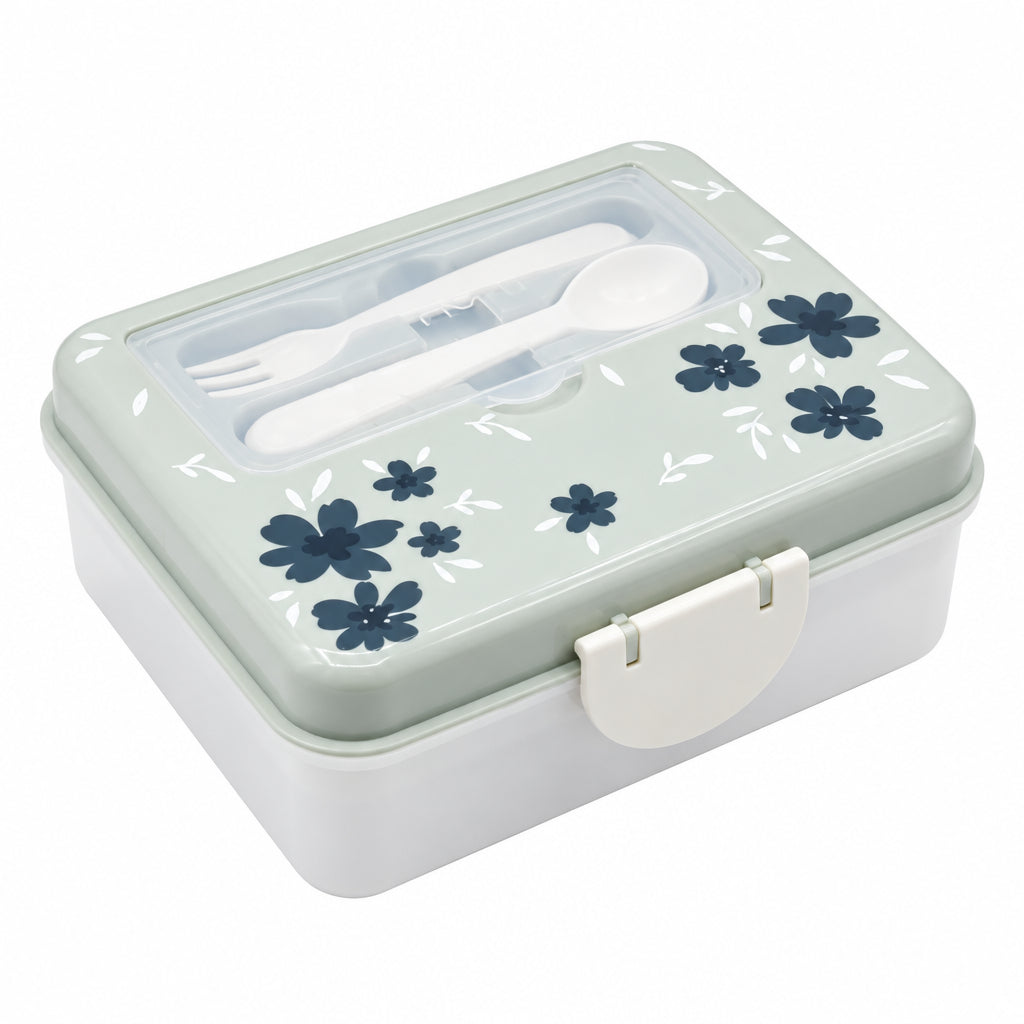 Melii Bento Blue Flowers - Cutie Pentru Pranz cu 2 Niveluri si Tacamuri