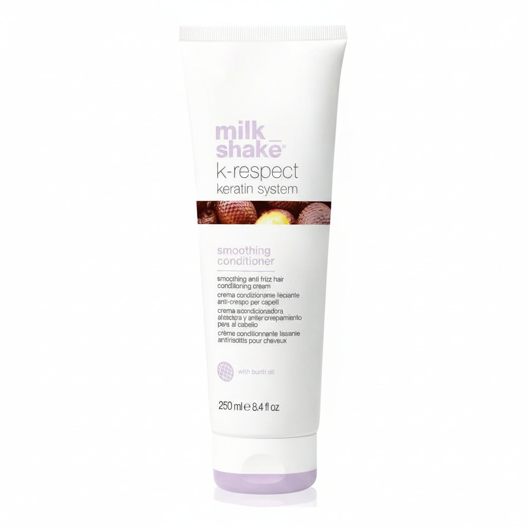 Balsamul Milk Shake K-Respect Smoothing Conditioner vă transformă părul într-o cascadă strălucitoare de șuvițe line.