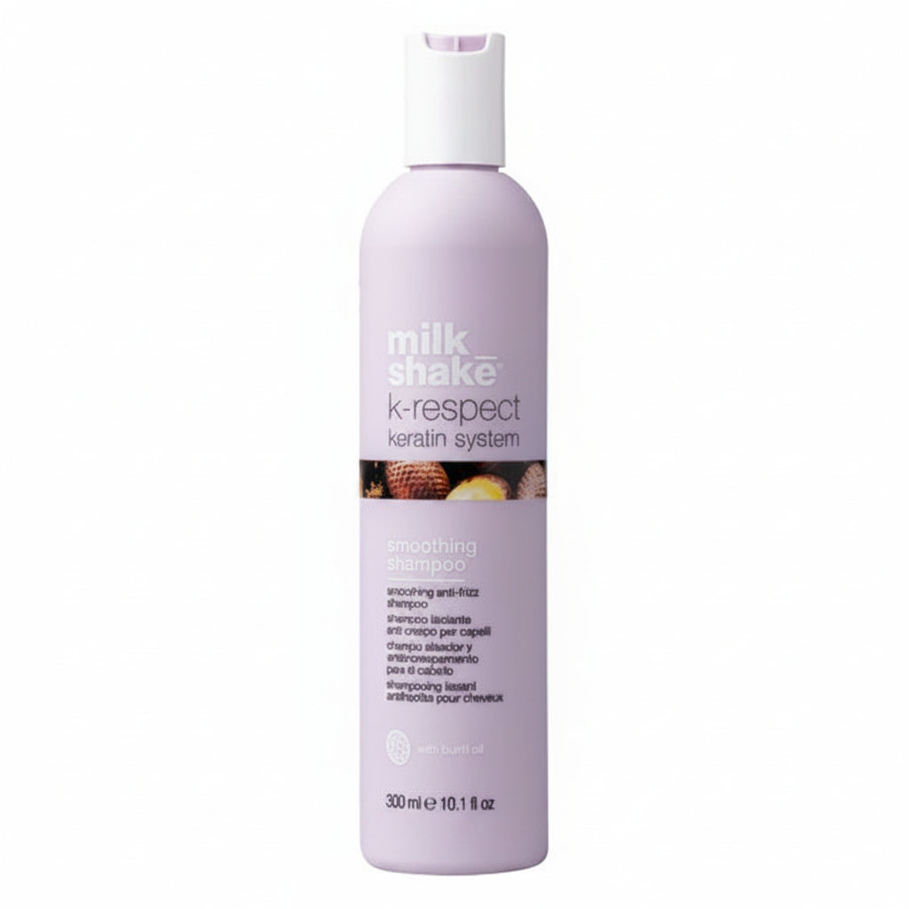Un păr neted și strălucitor fără compromisuri – vă promite șamponul Milk Shake K-Respect Smoothing Shampoo.