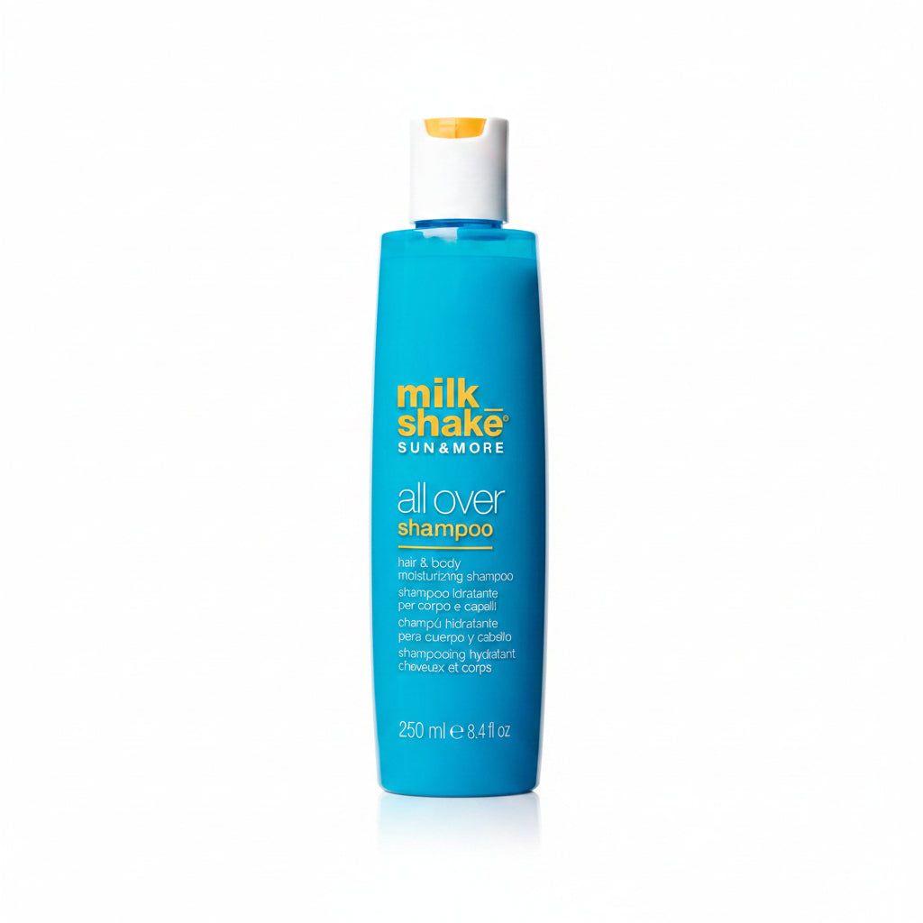 MilkShake Sun &amp; More All Over Shampoo este un sampon hidratant 2 in 1, creat special pentru curatarea delicata a parului, scalpului si corpului dupa expunerea la soare, mare sau piscina.