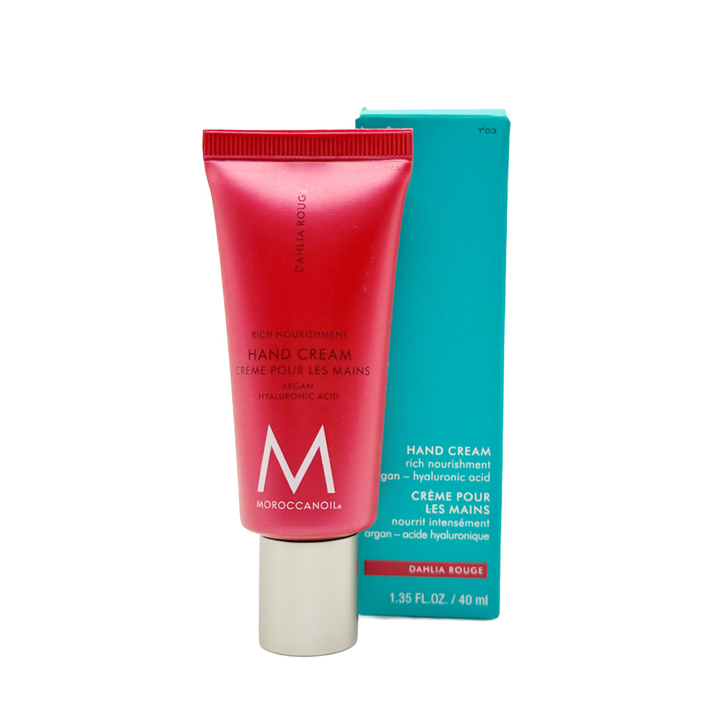 Crema de maini Moroccanoil Dahlia Rouge Travel ofera hidratare intensa si ingrijire completa pentru maini, unghii si cuticule, intr-un format practic de calatorie.