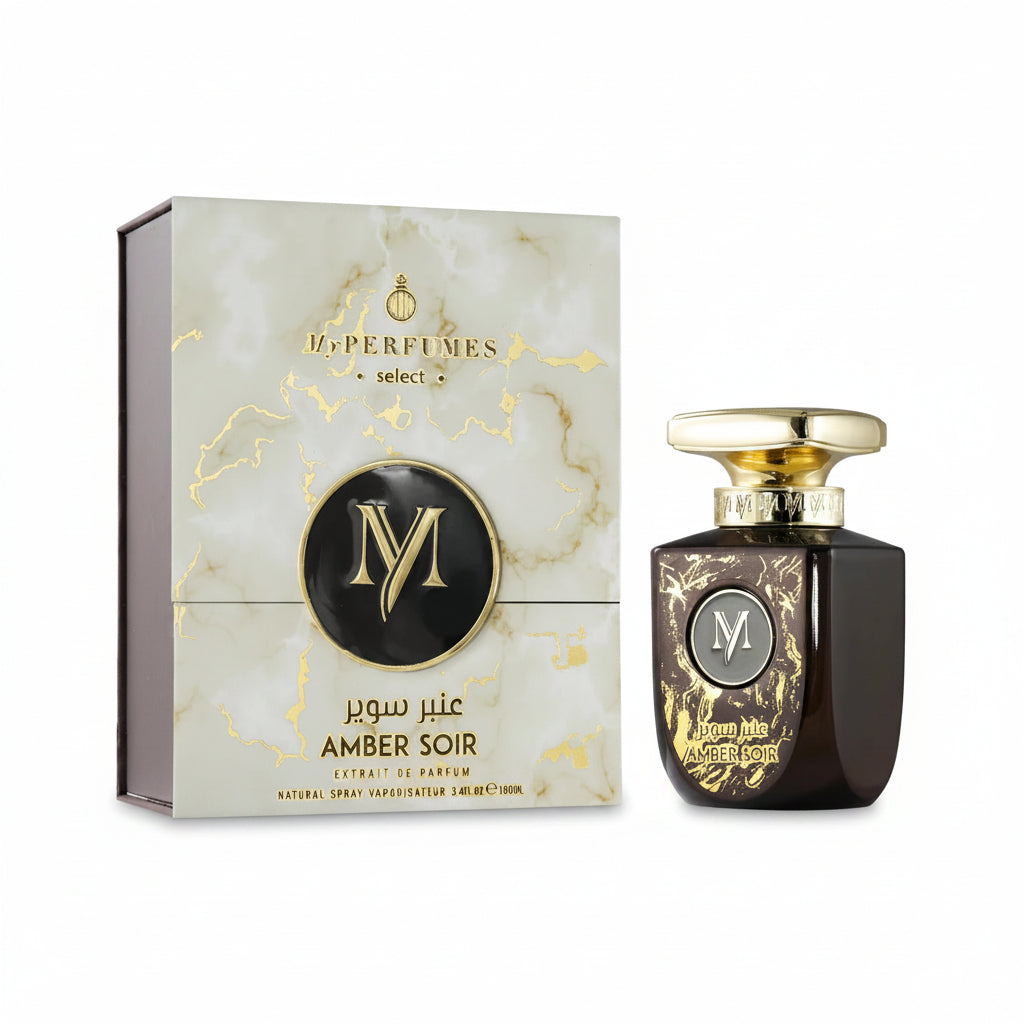 My Perfumes Amber Soir 100ml – un parfum elegant si modern, construit pe contrastul dintre prospetimea citric-condimentata si caldura ambrata sofisticata, cu o evolutie clara de la luminozitate la profunzime.