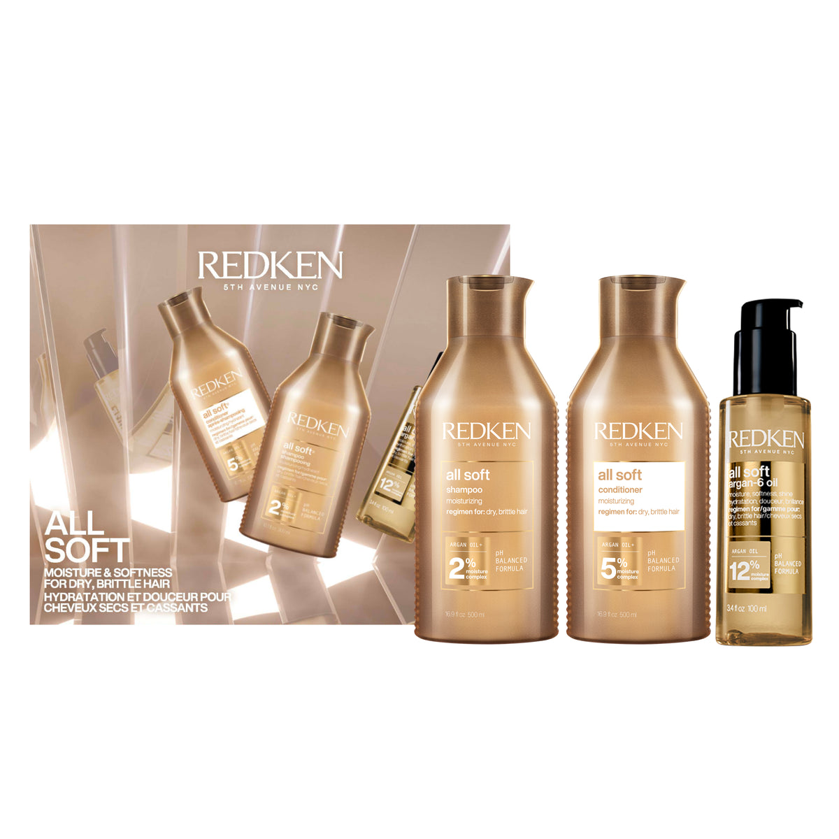 Redken All Soft Set - Sampon 300ml + Balsam 300ml + Ulei Pentru Par Uscat 100ml