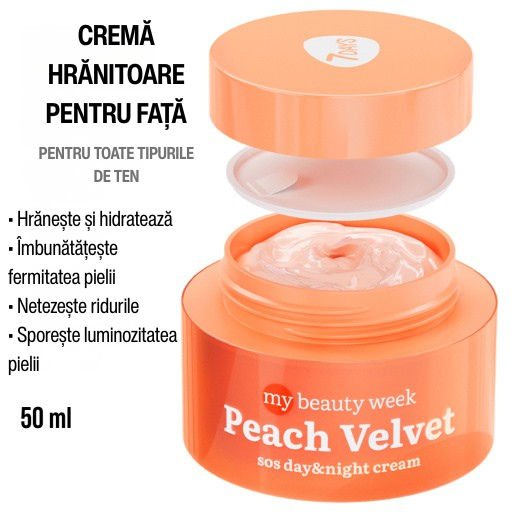 7DAYS Crema de Fata My Beauty Week Peach Velvet SOS Zi si Noapte 50ml - Pentru Ten Sensibil