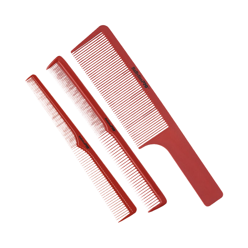 BabylissPro - Set 3 Piepteni Rosii pentru Frizerie - Beauty Lounge