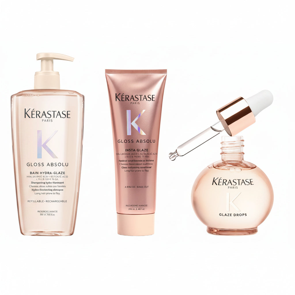 Set Kerastase Gloss Absolu - Sampon 500ml + Balsam 250ml + Ulei 45ml - Beauty Lounge