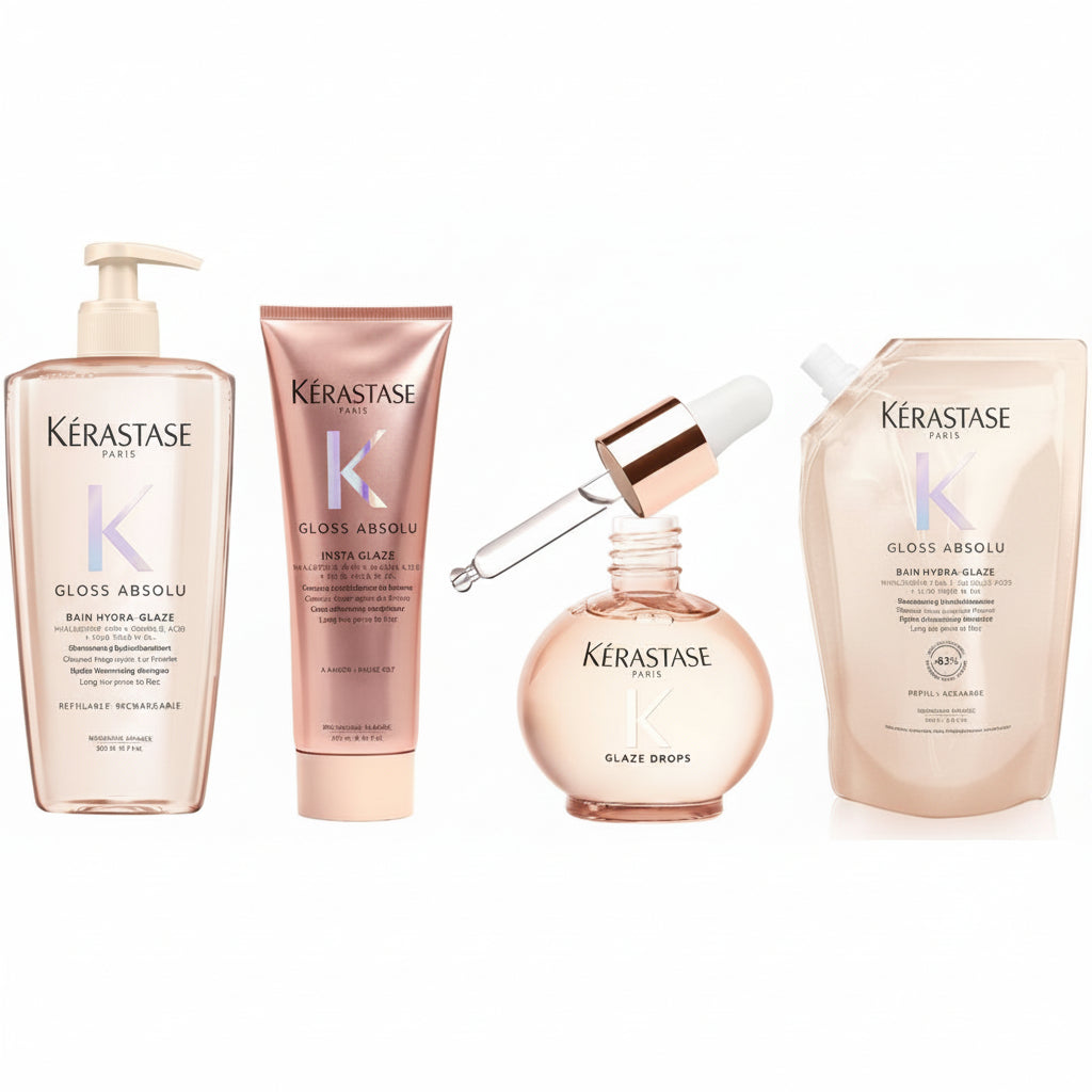 Set Kerastase Gloss Absolu – Balsam 250ml + Sampon 500ml + Ulei 45ml + Rezerva Sampon 500ml - Beauty Lounge