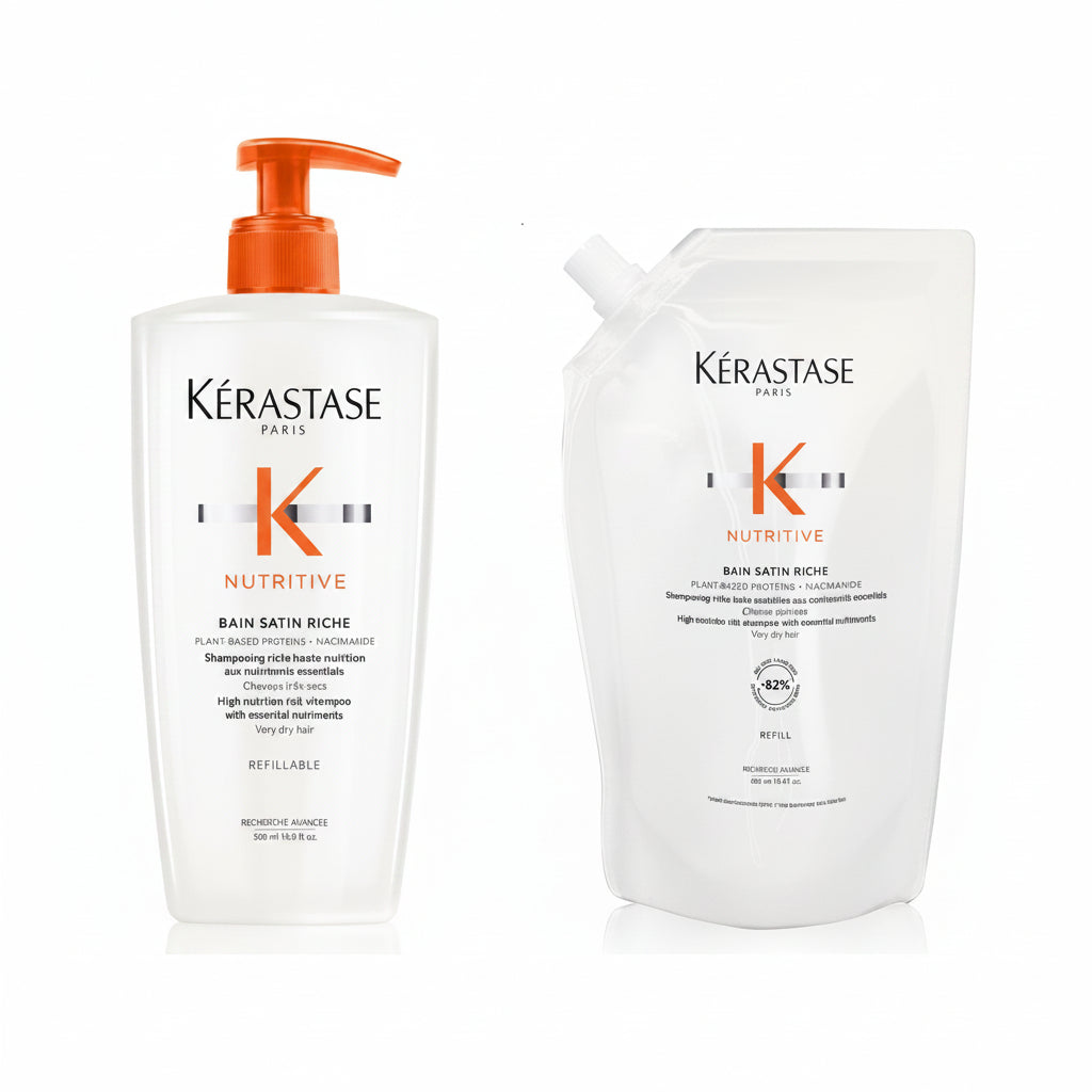 Set Kerastase Nutritive Bain Satin Riche 500ml + Rezerva 500ml – Sampon Hranitor Par Foarte Uscat - Beauty Lounge