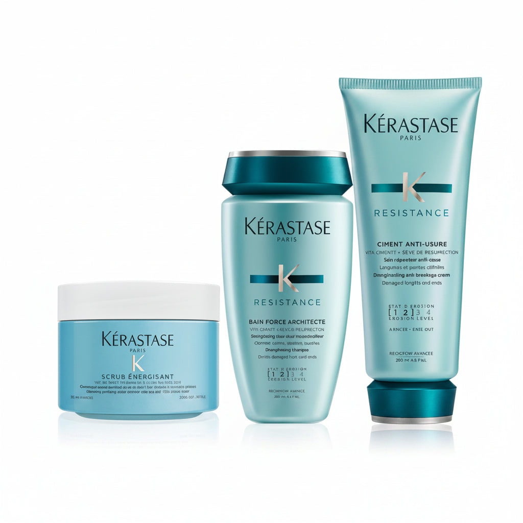 Set Kerastase Resistance - Sampon 250ml Scrub Exfoliant 250ml si Crema 200ml - Beauty Lounge
