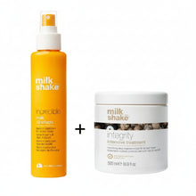 Încarcă imaginea în Galerie, MilkShake Integrity and Strength Intensive Treatment actioneaza ca un tratament intens de reparare si fortifiere a fibrei capilare, in timp ce MilkShake Incredible Milk 12 Effects completeaza rutina prin protectie termica, hidratare usoara si styling fara efort.
