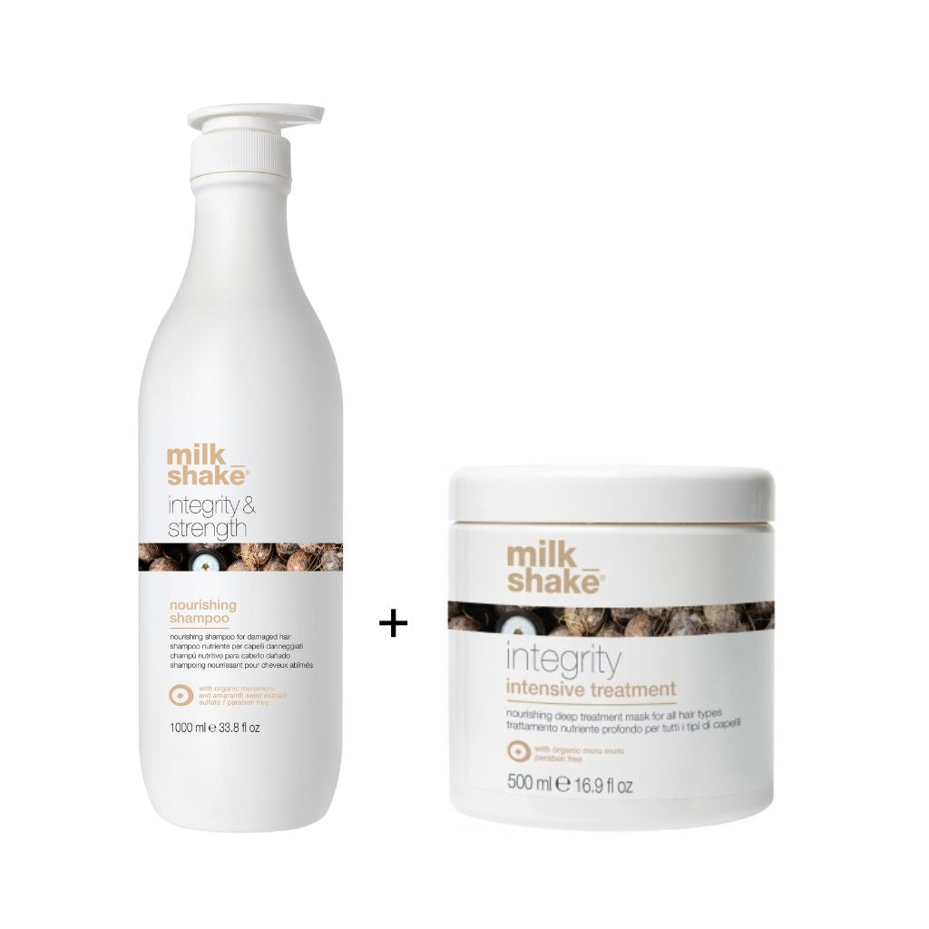 Setul MilkShake Integrity & Strength Nourishing Shampoo si MilkShake Intensive Treatment ofera o rutina completa de ingrijire, menita sa refaca structura firului de par si sa ii redea vitalitatea.