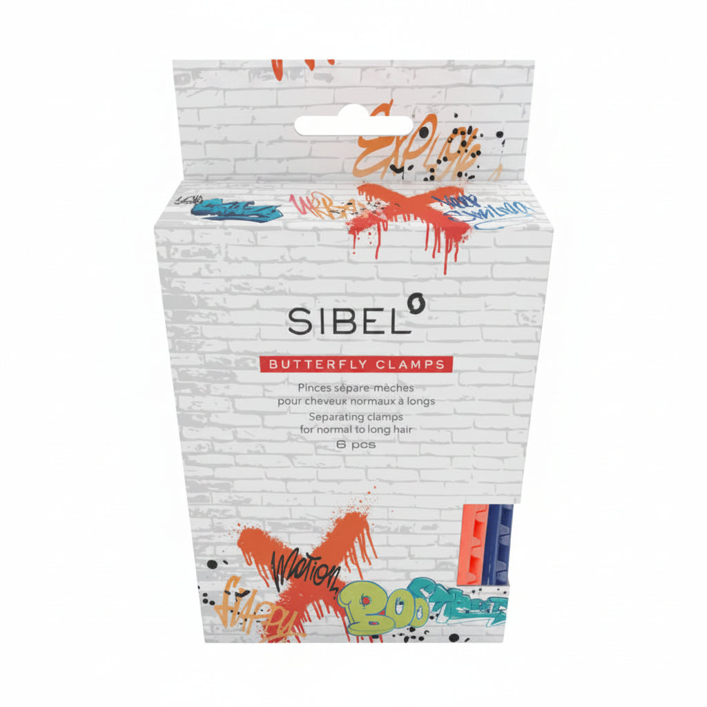 Sibel Butterfly Clamps FW25 Graffiti 6pcs - Clame Pentru Sectionarea Parului