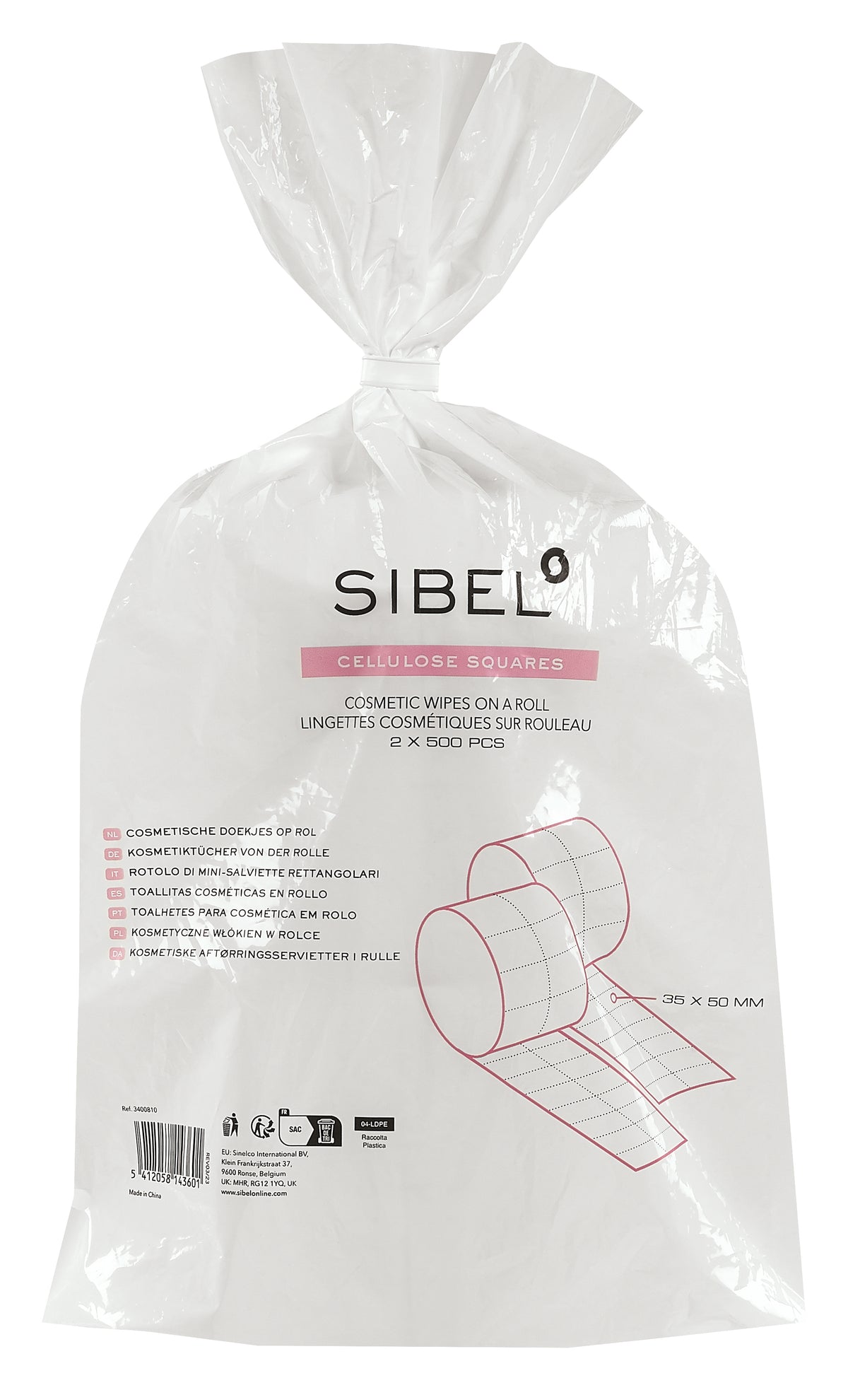 Sibel Cellulose Squares Wipes 4cmx5cm Roll 2x500buc - Servetele din Celuloza Pentru Unghii