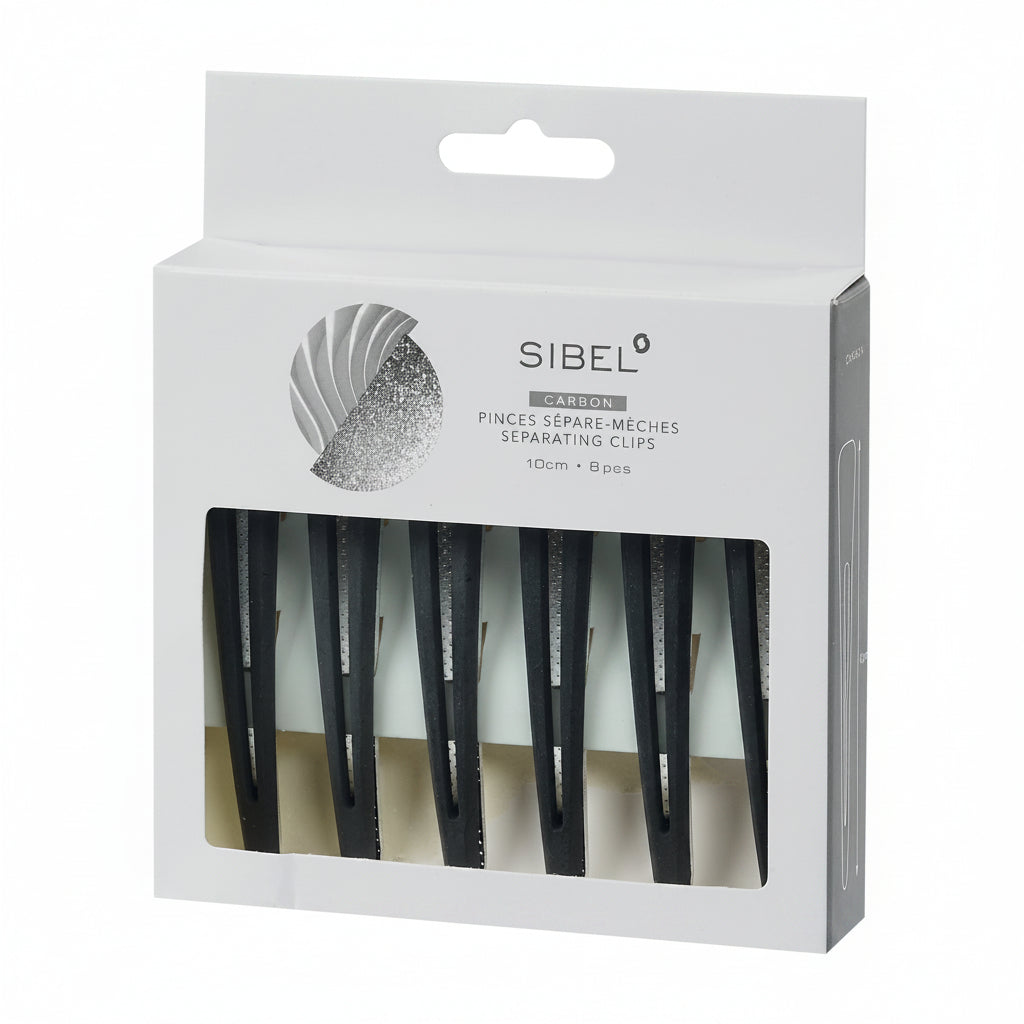 Sibel Section Clips Carbon-Alu Black M 6pcs - Clame Profesionale Pentru Sectionarea Parului