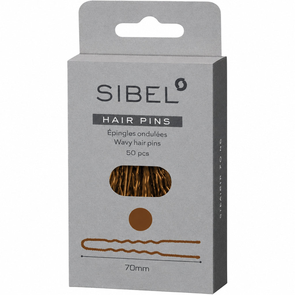 Sibel Classic Pins Metal Wavy Brown 70mm 50buc - Agrafe Metalice Maro Pentru Par