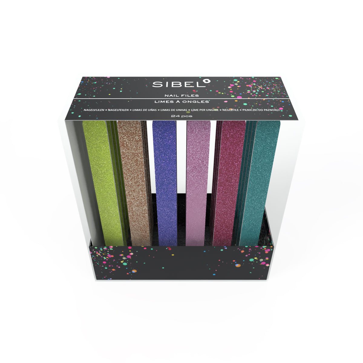 Sibel EOYG 26 Nail Files Glitter Display 24pcs - Suport cu Pile Pentru Unghii