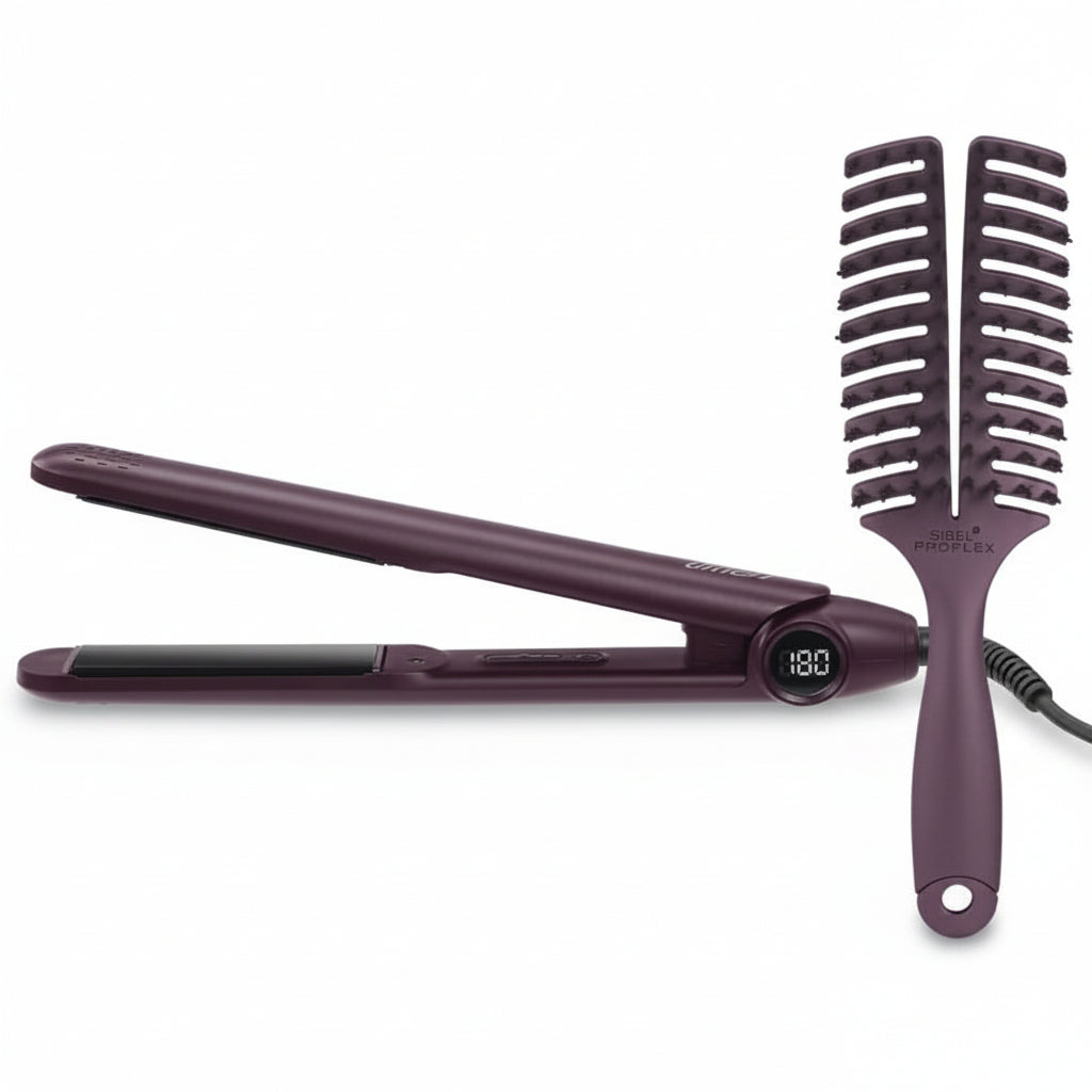 Sibel Girra Straightener Proflex Burgundy FW26 - Set Placa si Perie Pentru Par