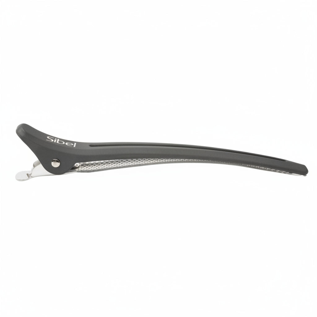 Sibel Section Clips Carbon-Alu Black L 6pcs - Clame Profesionale pentru Separarea Parului