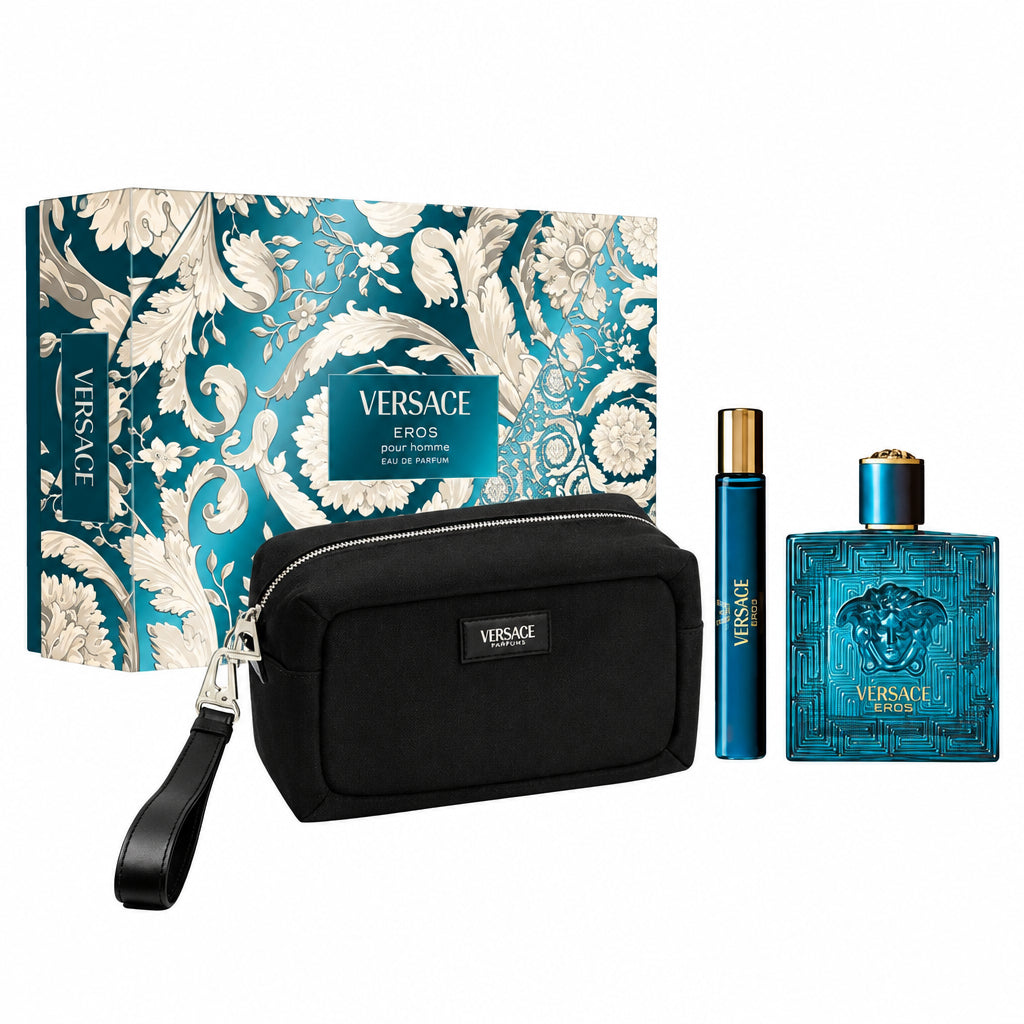 Versace Eros Set - Apa de Parfum 100 + Apa de Parfum 10ml + Geanta Cosmetica Pentru Barbati