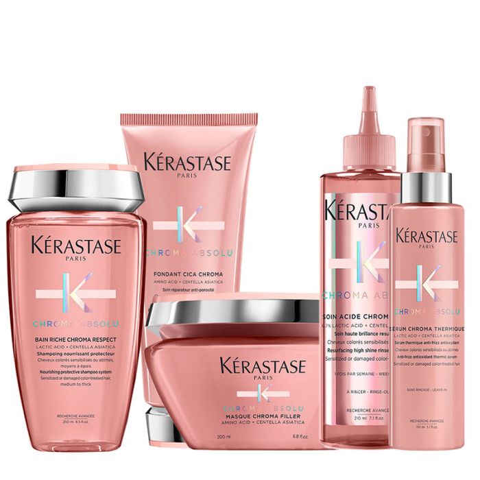 Set Kerastase Chroma Absolu Sampon 250ml Balsam 200ml Fluid 210ml Masca 200ml si Ser 150ml