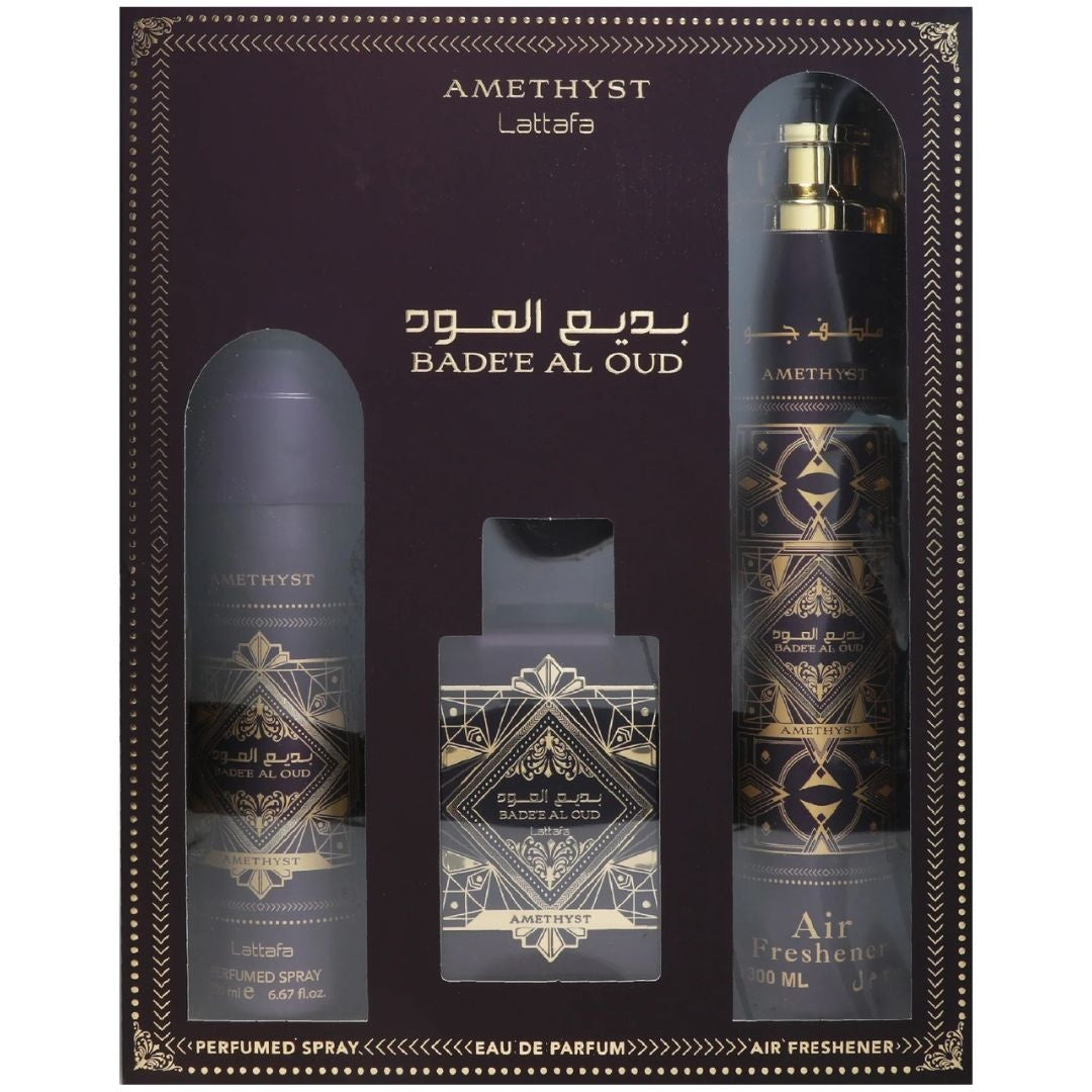 Lattafa Badee Al Oud Amethyst - Set Cadou 3 Piese Unisex - Beauty Lounge