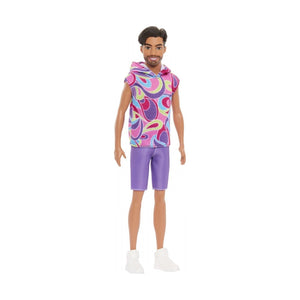 Barbie Papusa Ken Baiat Fashionistas Brunet cu Barba si Tricou cu Gluga