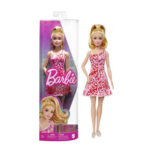 Barbie Papusa Fashionista Blonda cu Parul Prins in Coada si Rochie cu Floricele