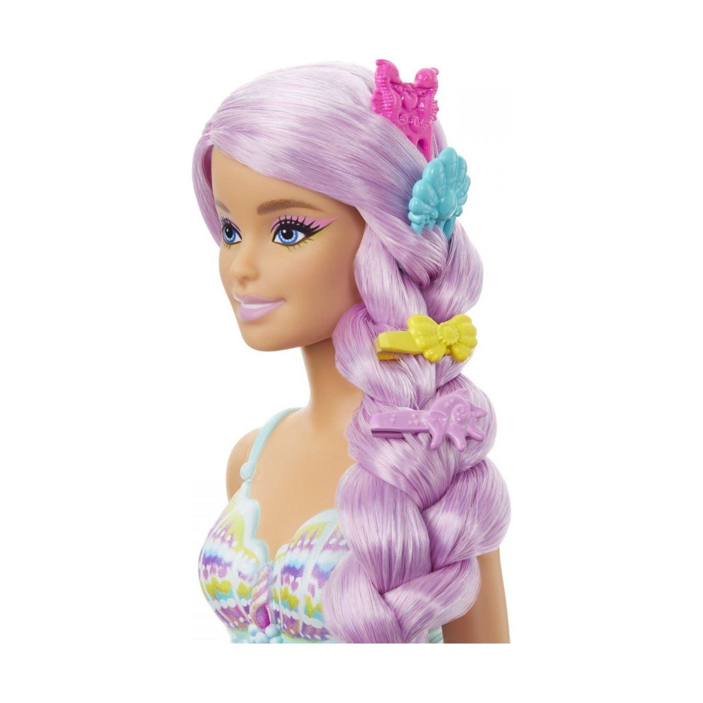 Barbie Papusa Sirena cu Par Mov si Coada Roz 33cm