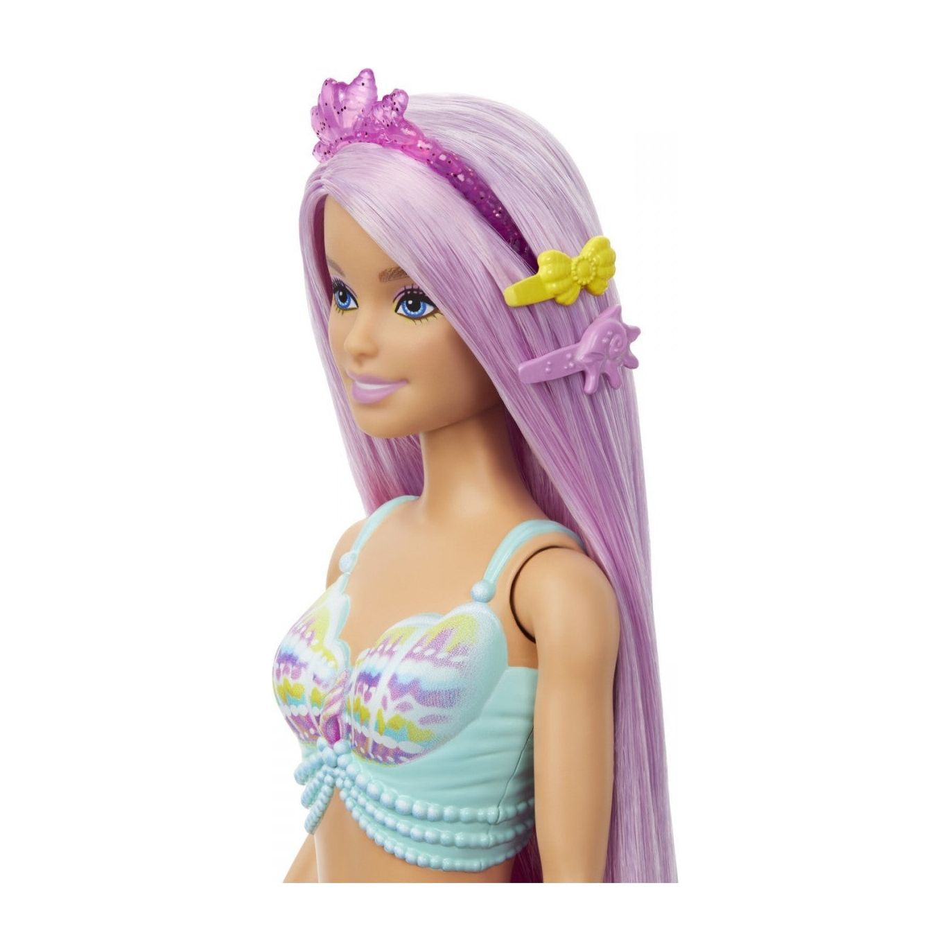 Barbie Papusa Sirena cu Par Mov si Coada Roz 33cm