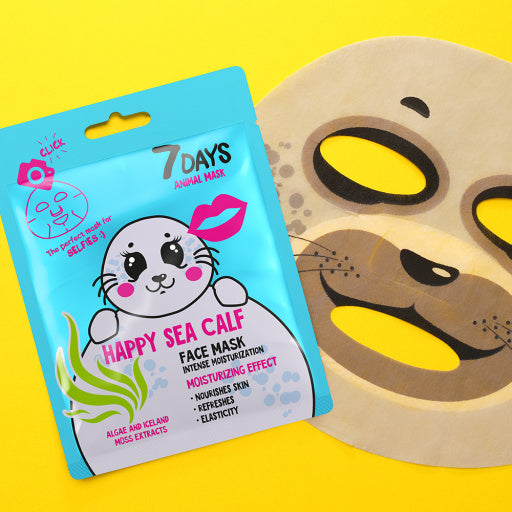 7DAYS Masca de Fata Animal Mask Happy Sea Calf Alge & Muschi Alb 28g - Hidratare Intensiva