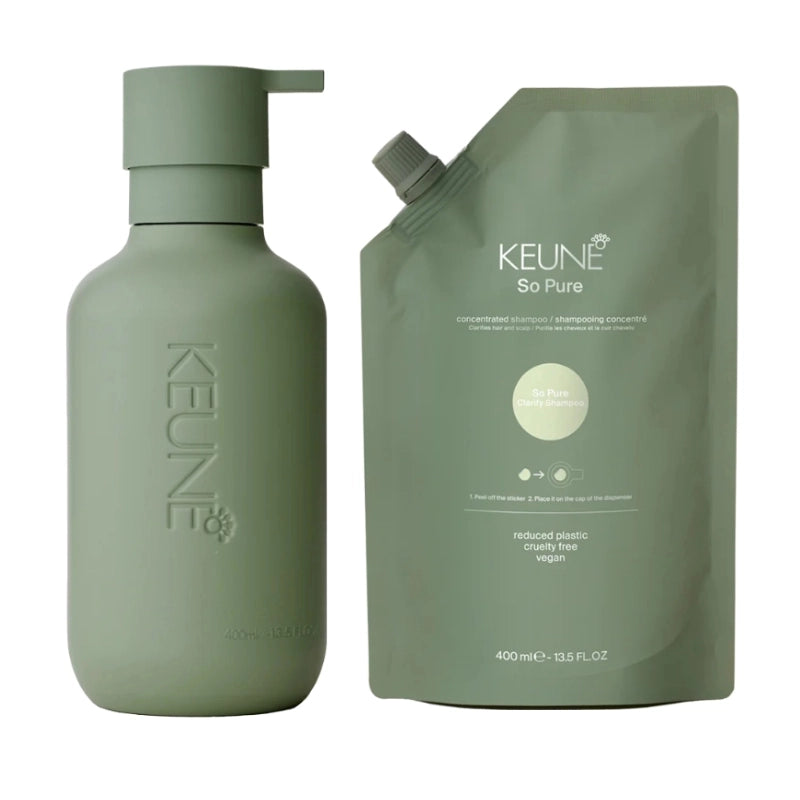 Keune Kit So Pure Clarify - Dispenser + Sampon Purifiant pentru Par si Scalp Gras 400ml