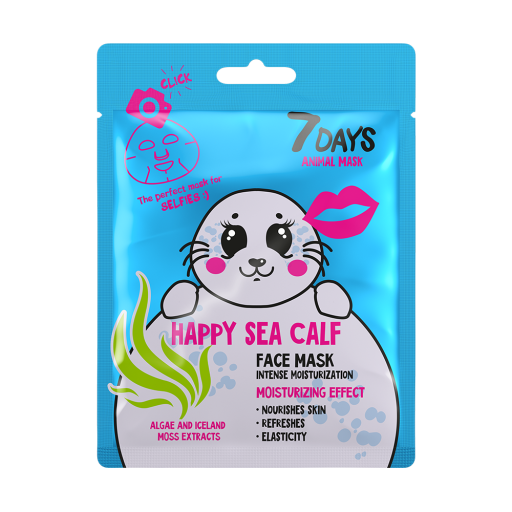 7DAYS Masca de Fata Animal Mask Happy Sea Calf Alge & Muschi Alb 28g - Hidratare Intensiva