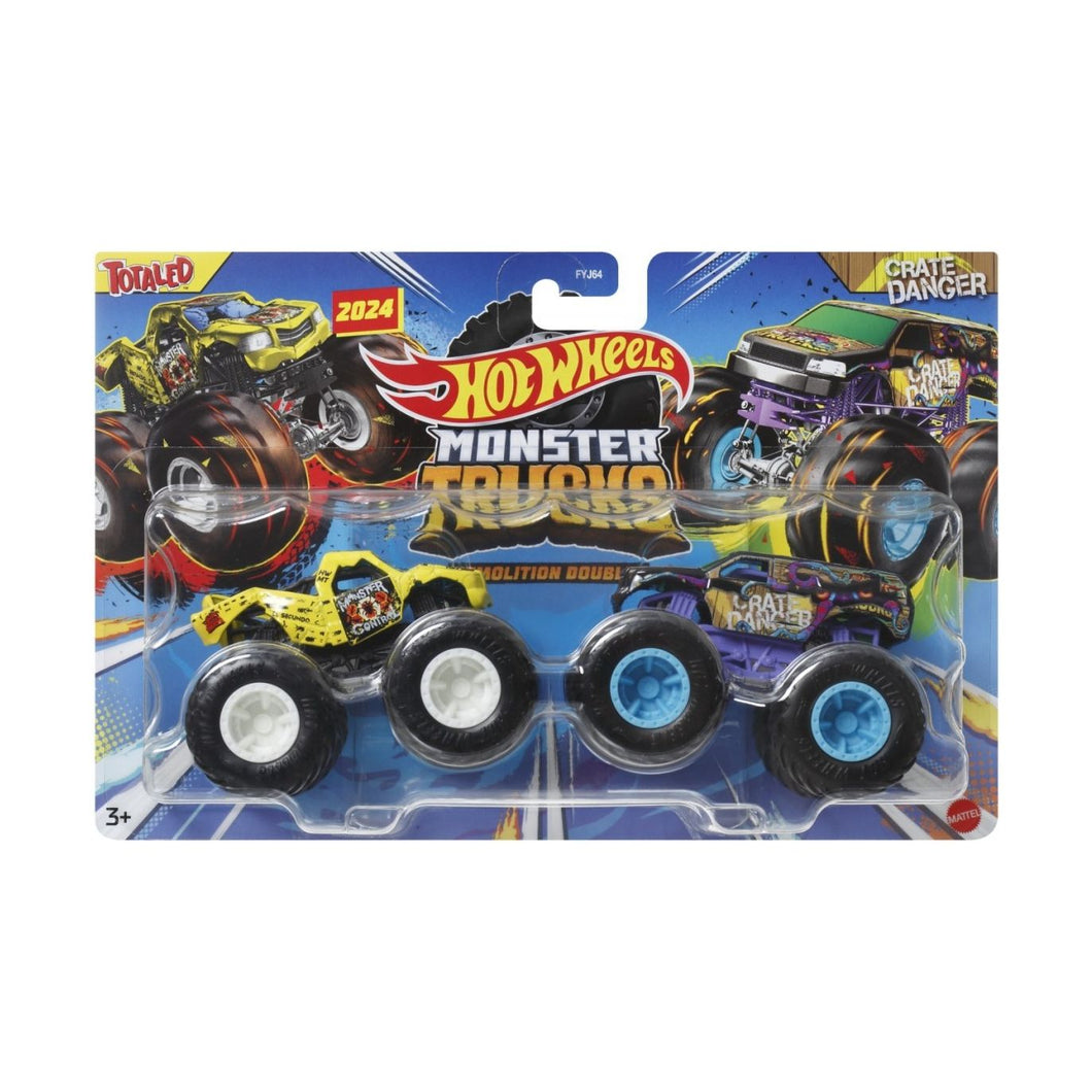 Hot Wheels Monster Truck Set 2 Masini Totaled si Crate Danger Scara 1 La 64