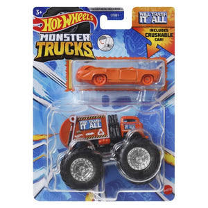 Hot Wheels Monster Truck si Masinuta Metalica Will Trash It All