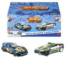 Încarcă imaginea în Galerie, Hot Wheels Set 2 Masinute Metalice Pull Back Muscle And Blown si Alpha Pursuit
