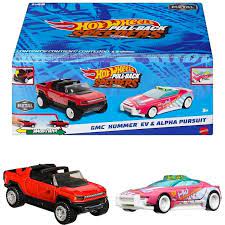 Hot Wheels Set 2 Masinute Metalice Pull Back Gmc Hummer Ev si Alpha Pursuit