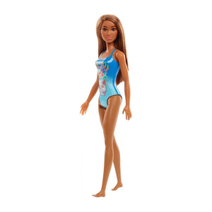 Barbie Papusa Satena cu Costum de Baie Albastru