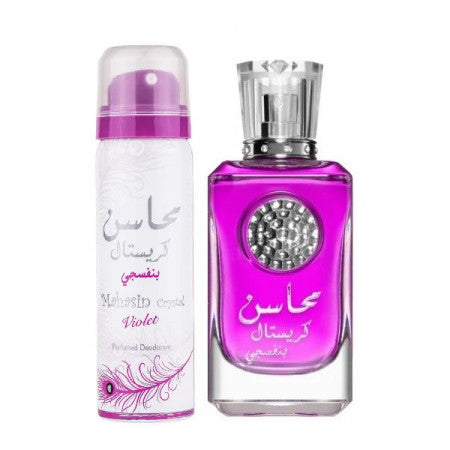 Lattafa Mahasin Crystal Violet - Set Parfum 100ml si Deodorant 50ml Pentru Femei