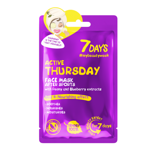 7DAYS Masca de Fata Active Thursday Bujor & Afine 28g - Calmeaza Roseata