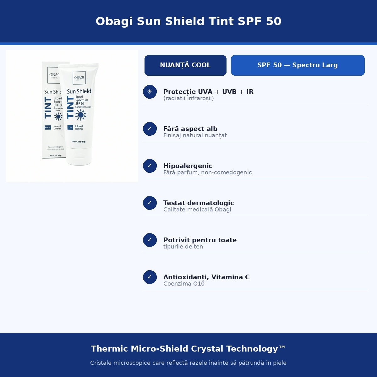 Obagi Sun Shield Tint Cool SPF50 85g - Protectie Solara Nuantatoare Pentru Ten