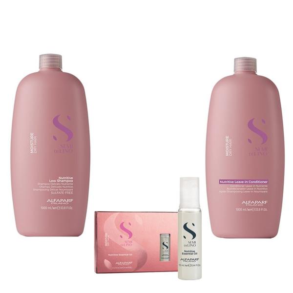 Set Alfaparf Milano Moisture Nutritive - Sampon 1000ml Balsam 1000ml si Ser Tratament 6 fiole x 13ml - Beauty Lounge