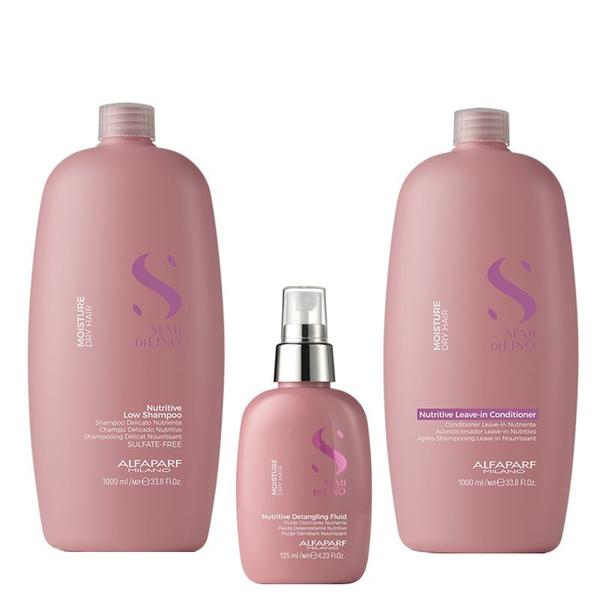 Set Alfaparf Semi di Lino Moisture - Sampon 1000ml Balsam 1000ml si Fluid De Hidratare 125ml - Beauty Lounge