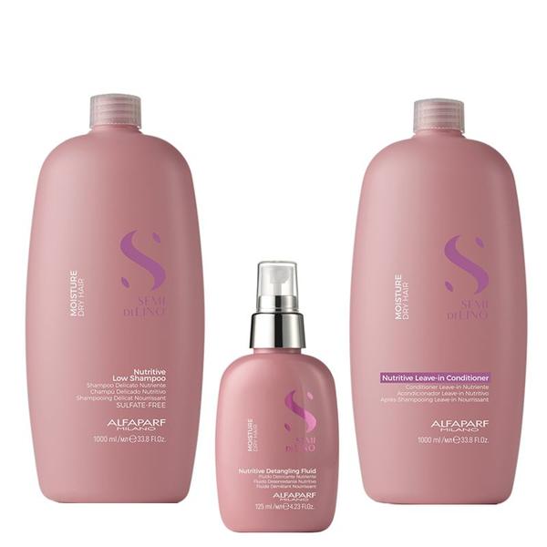 Set Alfaparf Semi di Lino Moisture - Sampon 1000ml Balsam 1000ml si Fluid De Hidratare 125ml