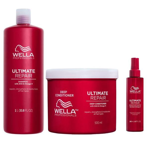 Set Wella Professionals Care Ultimate Repair - Sampon 1000ml Balsam 500ml si Crema 140ml