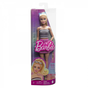 Barbie Fashionista Blonda cu Parul Prins in Coada si Fusta Roz