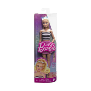 Barbie Papusa Fashionista Blonda cu Parul Prins in Coada si Fusta Roz