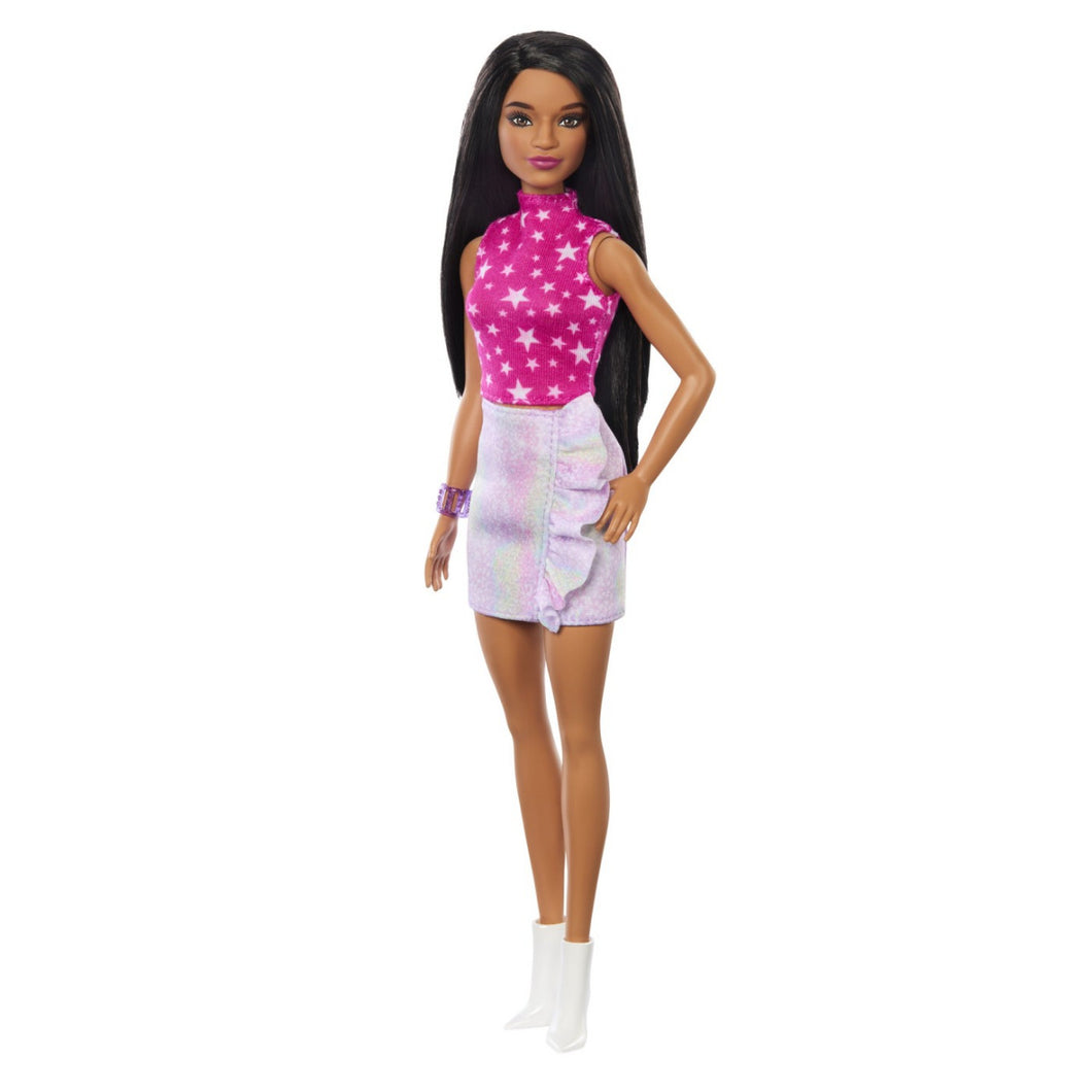 Barbie Papusa Fashionista Bruneta cu Top cu Stelute