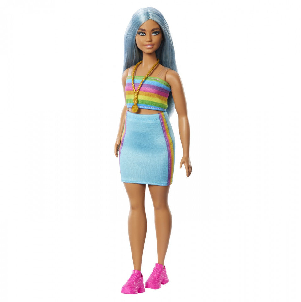 Barbie Papusa Fashionista cu Par Albastru Platinat si Top Sport