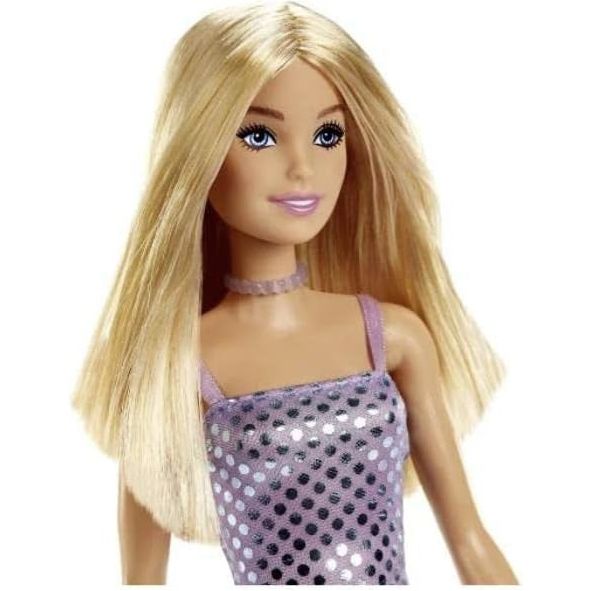 Barbie Papusa Tinute Stralucitoare Blonda cu Rochita Mov 33cm