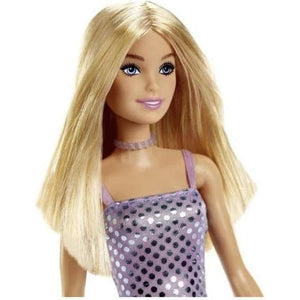 Barbie Papusa Tinute Stralucitoare Blonda cu Rochita Mov